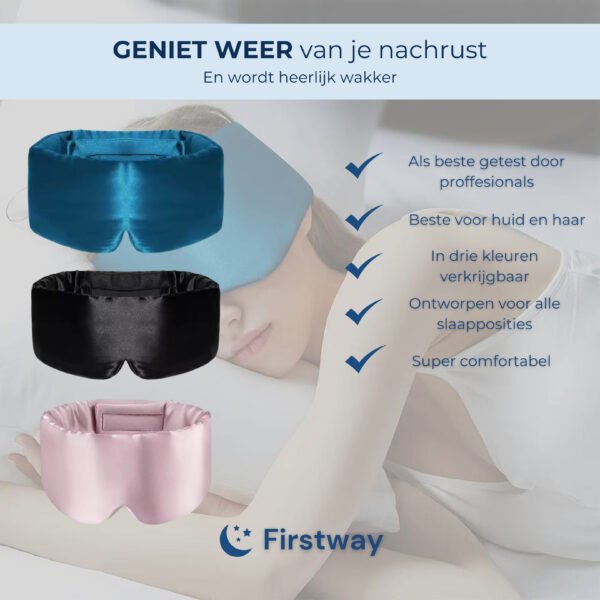 Firstway Premium Slaapmasker - 100% Hoogwaardige Moerbei Zijde - Afbeelding 8